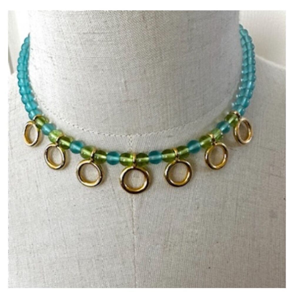 Givenchy blue and gold tone gripoix glass beaded necklace